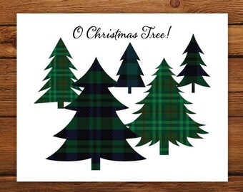 O Christmas Tree Green Plaid Art Print