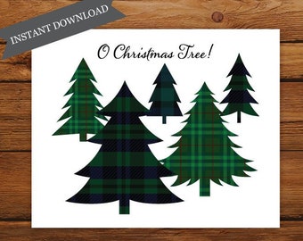 Printable O Christmas Tree Green Plaid Christmas Art