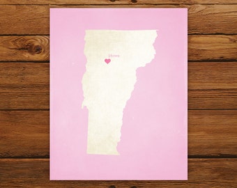 Customized Printable Vermont State Map - DIGITAL FILE, Aged-Look Personalized Wall Art