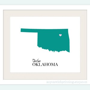 Oklahoma State Love Map Silhouette 8x10 Print Customized image 2