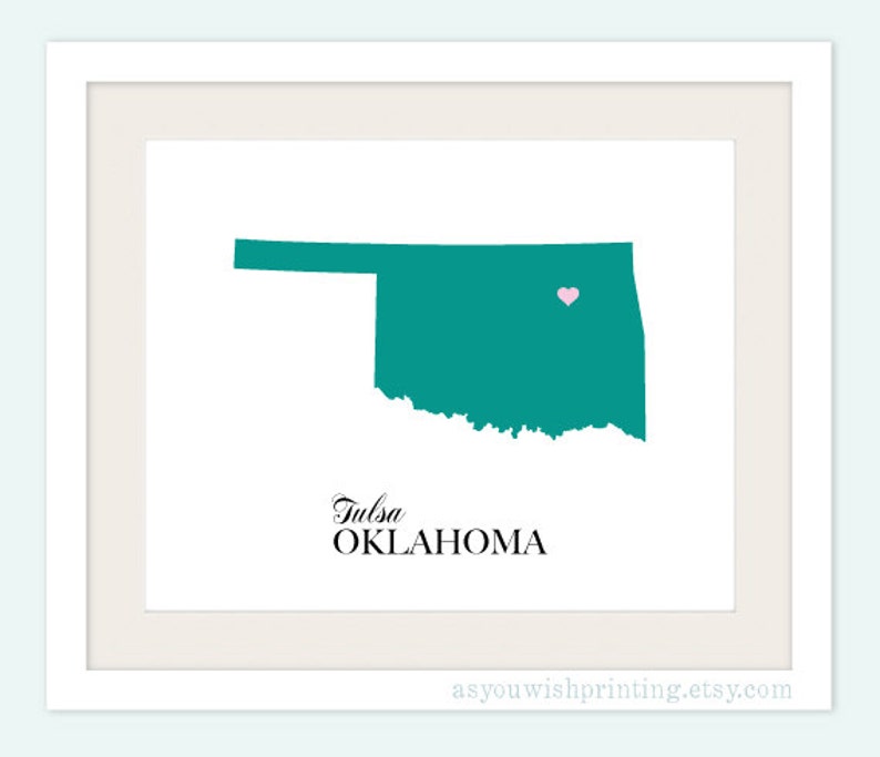 Oklahoma State Love Map Silhouette 8x10 Print Customized image 2