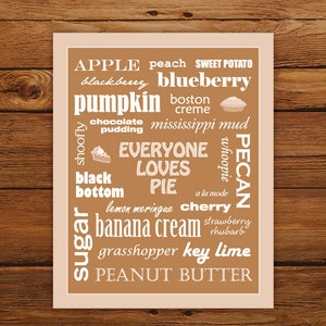 Kitchen Art Print - Everyone Loves Pie in Caramel - Typography Wall Art