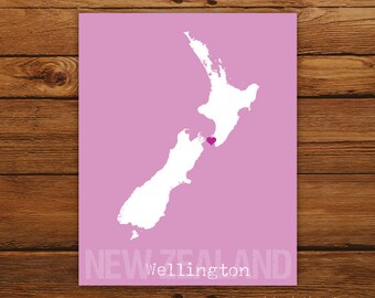 Custom New Zealand, Personalized Country Print, Country Love, Country Map, Country, Heart, Silhouette, 8 x 10 Wall Art Print