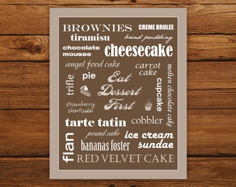 Kitchen Art Eat Dessert First Print - Coffee Typography