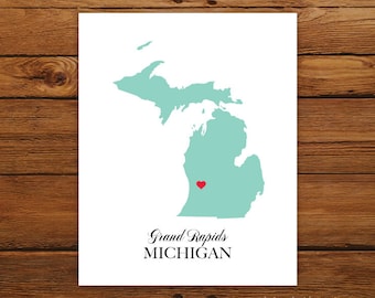 Michigan State Love Map Silhouette 8x10 Print - Customized