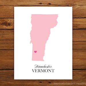 Vermont State Love Map Silhouette 8x10 Print - Customized
