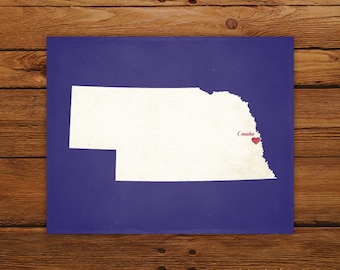 Customized Nebraska 8 x 10 State Art Print, State Map, Heart, Silhouette, Aged-Look Print