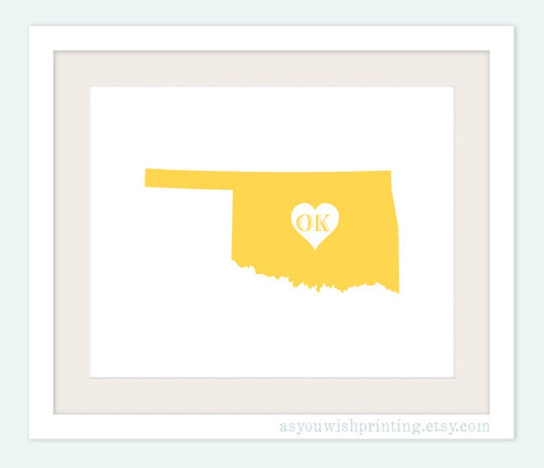 Oklahoma State Love Map Silhouette 8x10 Print Customized image 3