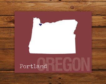 Custom Oregon, Personalized State Print, State Love, State Map, Country, Heart, Silhouette, 8 x 10 Wall Art Print