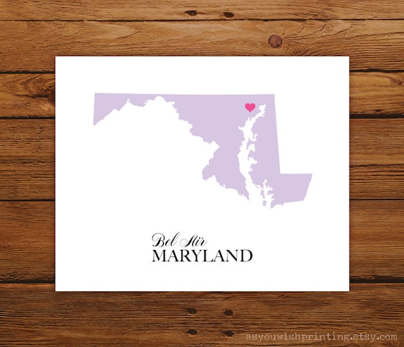 Maryland State Love Map Silhouette 8x10 Print - Customized