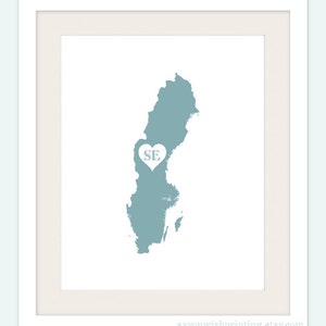 Sweden Country Love Map Silhouette 8x10 Print Customized imagem 2