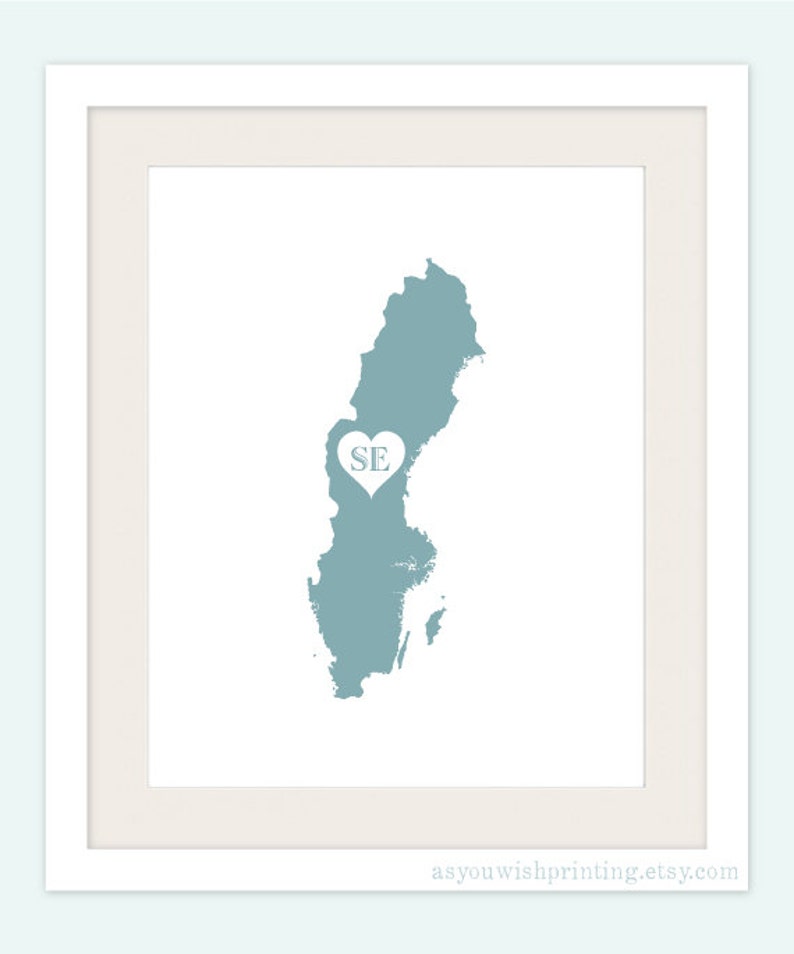 Sweden Country Love Map Silhouette 8x10 Print Customized imagem 2