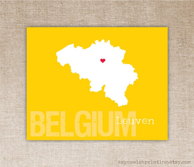 Heart 8 x 10 Wall Art Print Country Map Personalized Country Print Custom Belgium Silhouette Country Love Country