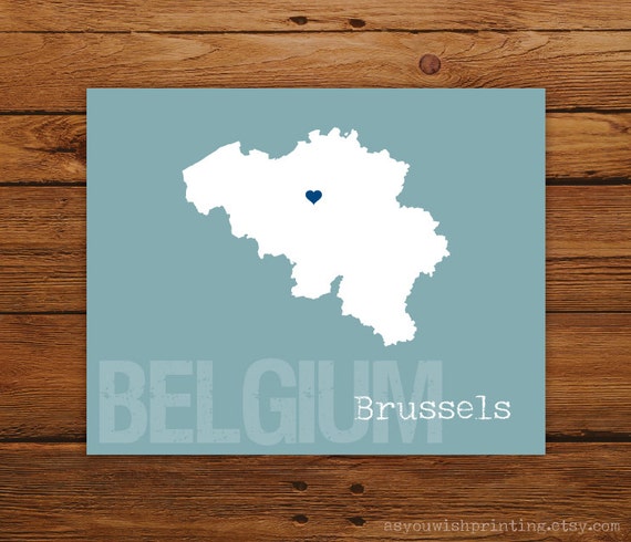 Heart 8 x 10 Wall Art Print Country Map Personalized Country Print Custom Belgium Silhouette Country Love Country
