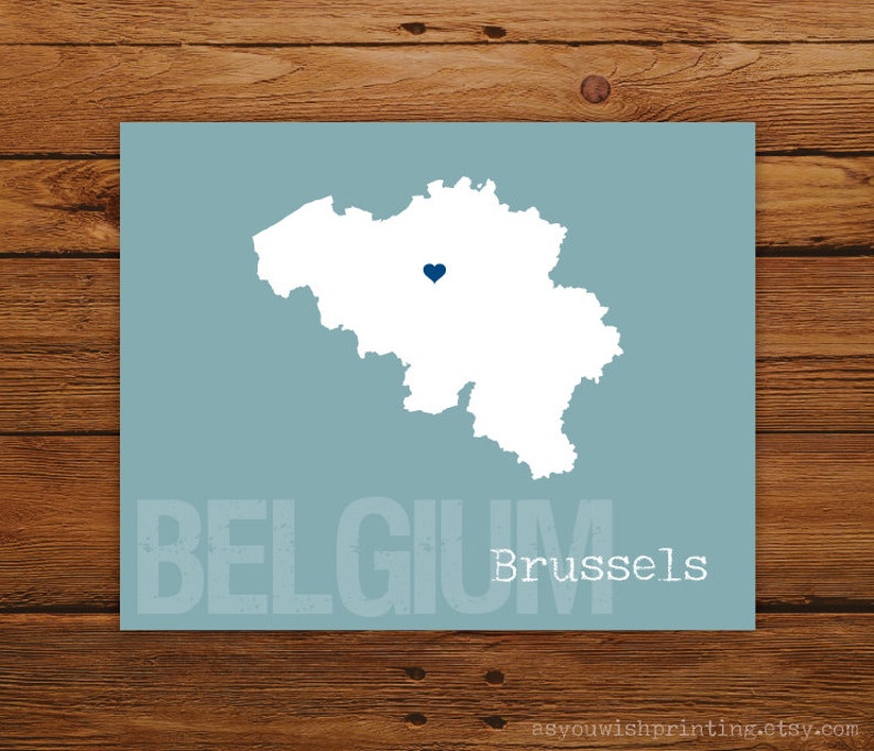 Heart 8 x 10 Wall Art Print Country Map Personalized Country Print Custom Belgium Silhouette Country Love Country