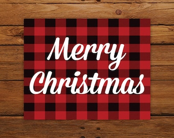 Buffalo Plaid Christmas Printable, Frohe Weihnachten Wand Kunstdruck, rustikale Weihnachtsdekoration, SOFORT-DOWNLOAD