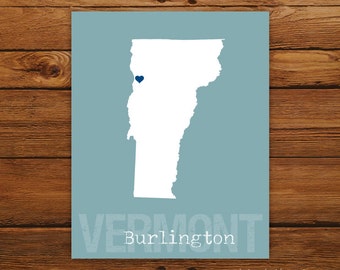 Custom Vermont, Personalized State Print, State Love, State Map, Country, Heart, Silhouette, 8 x 10 Wall Art Print