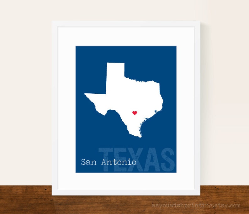 Custom Texas, Personalized State Print, State Love, State Map, Country, Heart, Silhouette, 8 x 10 Wall Art Print image 3