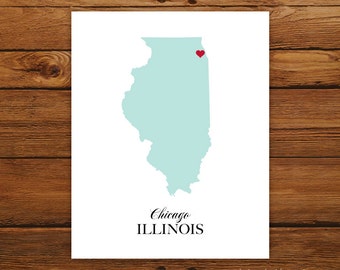 Illinois State Love Map Silhouette 8x10 Print - Customized