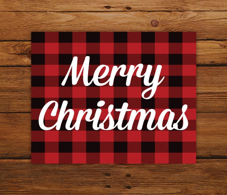 Buffalo Plaid Christmas Print, Merry Christmas Wall Art Poster, Rustic Christmas Decor image 1