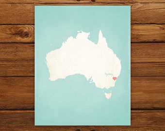 Customized Printable Australia Country Map Art - DIGITAL FILE - Aged-Look Canvas Wall Art Print