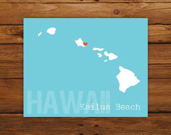 Custom Hawaii, Personalized State Art, State Print, State Love, State Map, Country, Heart, Silhouette, 8 x 10 Wall Art Print