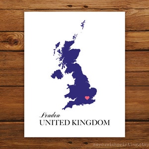 United Kingdom Country Love Map Silhouette 8x10 Print - Customized