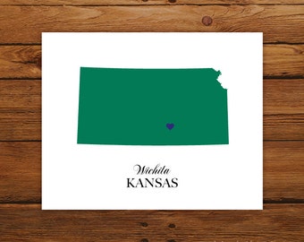 Kansas State Love Map Silhouette 8x10 Print - Customized