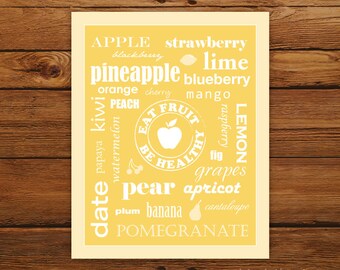 Kitchen Art Eat Fruit Be Healthy Poster - Typography Golden Pineapple