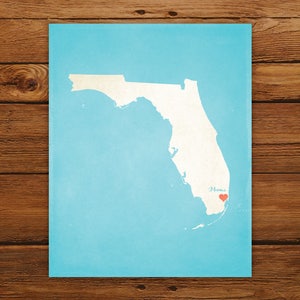 Customized Florida State Art Print, State Map, Heart, Silhouette, Aged-Look Personalized Print