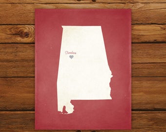 Customized Printable Alabama State Map - DIGITAL FILE, Aged-Look Personalized Wall Art