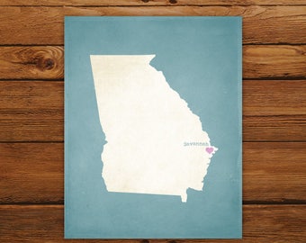 Customized Printable Georgia State Map - DIGITAL FILE, Aged-Look Personalized Wall Art
