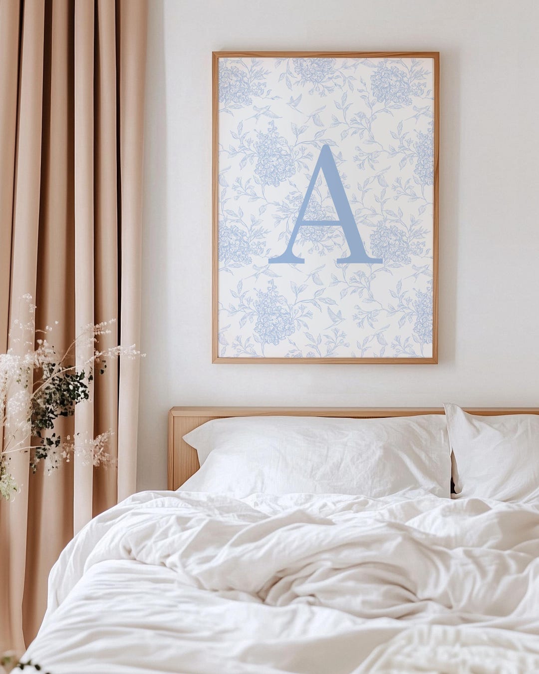 Floral Monogram Print, Custom Monogram Printable Art, Hydrangea Toile ...