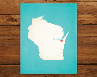 Customized Printable Wisconsin State Map - DIGITAL FILE, Aged-Look Personalized Wall Art