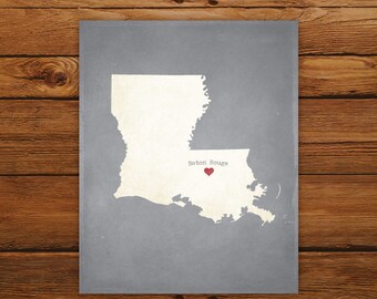 Customized Printable Louisiana State Map - DIGITAL FILE, Aged-Look Personalized Wall Art