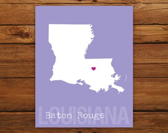 Custom Louisiana, Personalized State Print, State Love, State Map, Country, Heart, Silhouette, 8 x 10 Wall Art Print