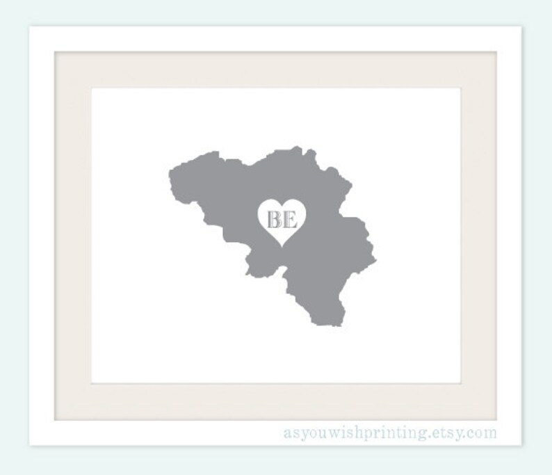 Belgium Country Love Map Silhouette 8x10 Print Customized image 2