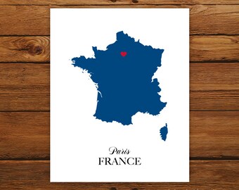 France Country Love Map Silhouette 8x10 Print - Customized