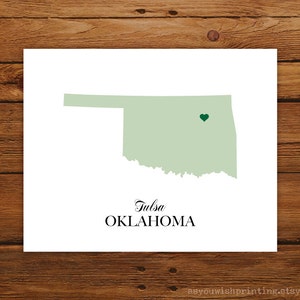 Oklahoma State Love Map Silhouette 8x10 Print Customized image 1