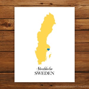 Sweden Country Love Map Silhouette 8x10 Print Customized imagem 1