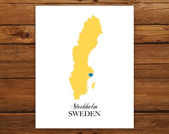 Sweden Country Love Map Silhouette 8x10 Print - Customized