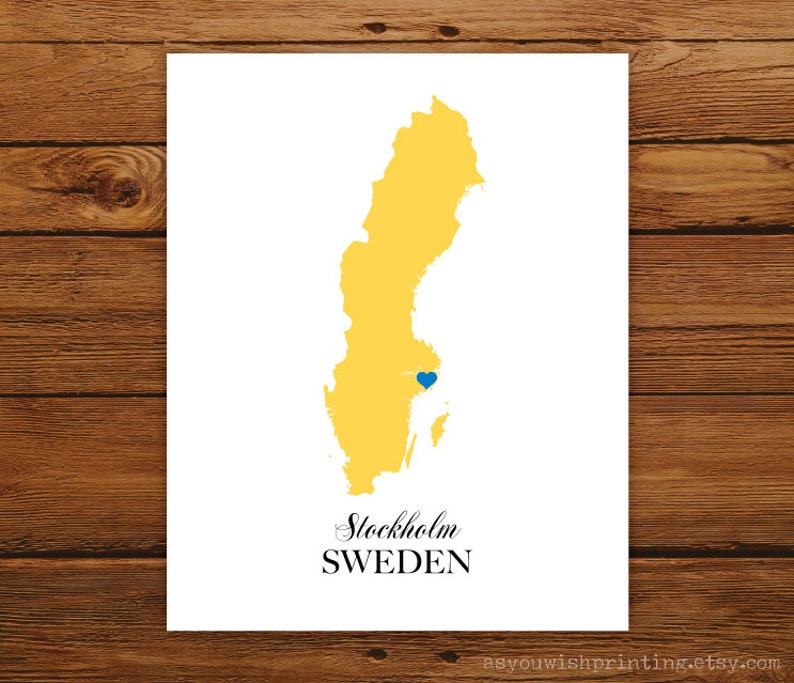 Sweden Country Love Map Silhouette 8x10 Print Customized imagem 1