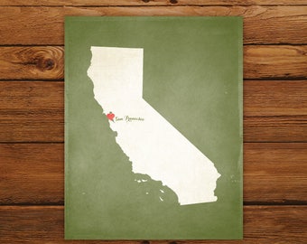 Customized Printable California State Map - DIGITAL FILE, Aged-Look Personalized Wall Art