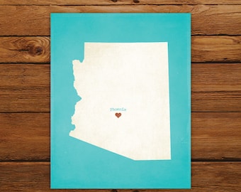 Customized Printable Arizona State Map - DIGITAL FILE, Aged-Look Personalized Wall Art