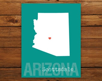 Custom Arizona, Personalized State Print, State Love, State Map, Country, Heart, Silhouette, 8 x 10 Wall Art Print