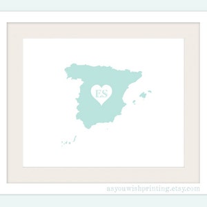 Spain Country Love Map Silhouette 8x10 Print Customized imagem 2