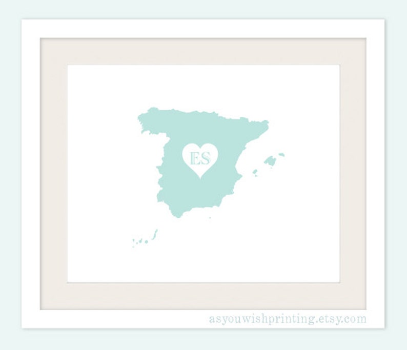 Spain Country Love Map Silhouette 8x10 Print Customized imagem 2