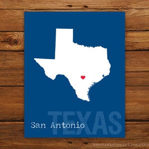 Custom Texas, Personalized State Print, State Love, State Map, Country, Heart, Silhouette, 8 x 10 Wall Art Print image 1