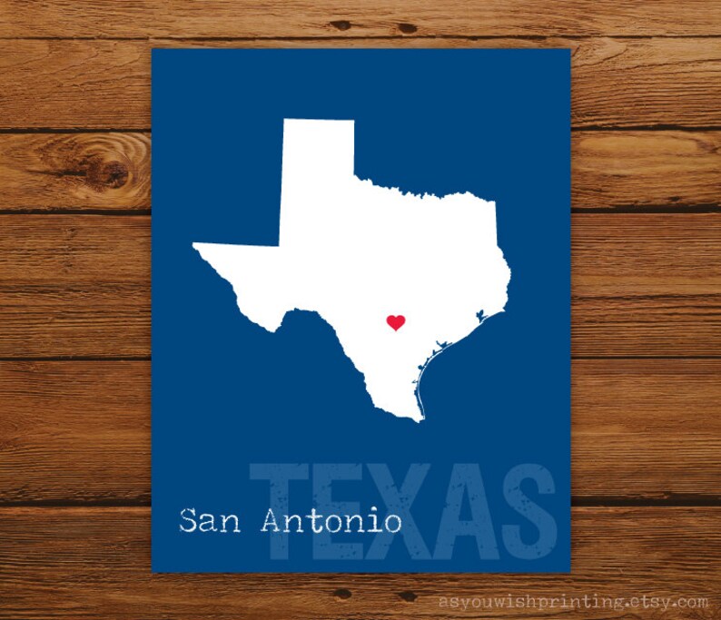 Custom Texas, Personalized State Print, State Love, State Map, Country, Heart, Silhouette, 8 x 10 Wall Art Print image 1