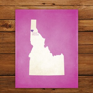 Customized Idaho State Art Print, State Map, Heart, Silhouette, Aged-Look Personalized Print image 2